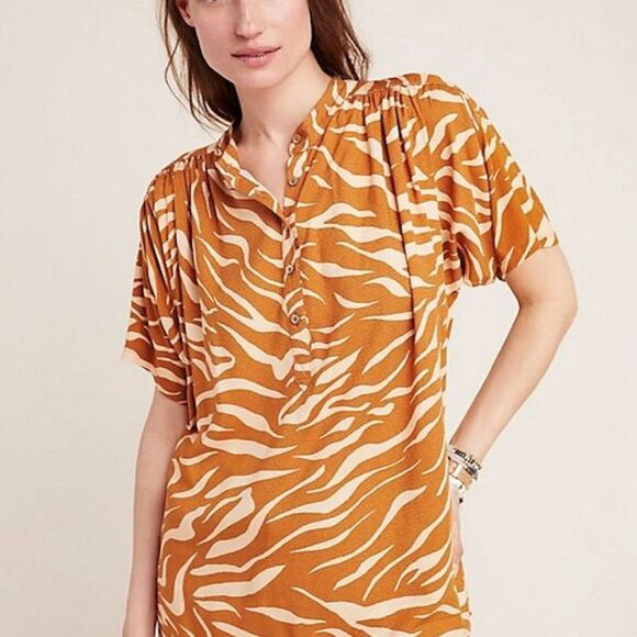 Anthropologie Tiger Stripe Blouse in Orange and Cream Size Xl - Picture 1 of 9
